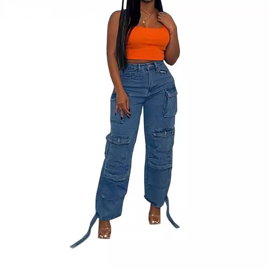 Women's New Product Trend Multi Pocket Jeans Washed Workwear Pants_voghion.com