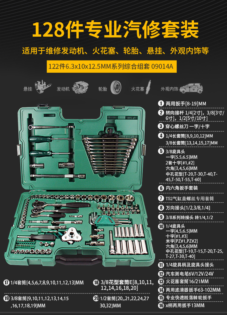 Tool Set 128-Piece Auto Repair Tool Box 09014g Socket Wrench Car Repair 150-Piece Wholesale
