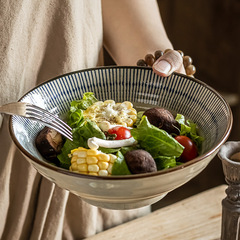 レトロで実用的な食器セットシリーズ家庭用麺碗オープン碗サラダ皿和風ライン料理皿