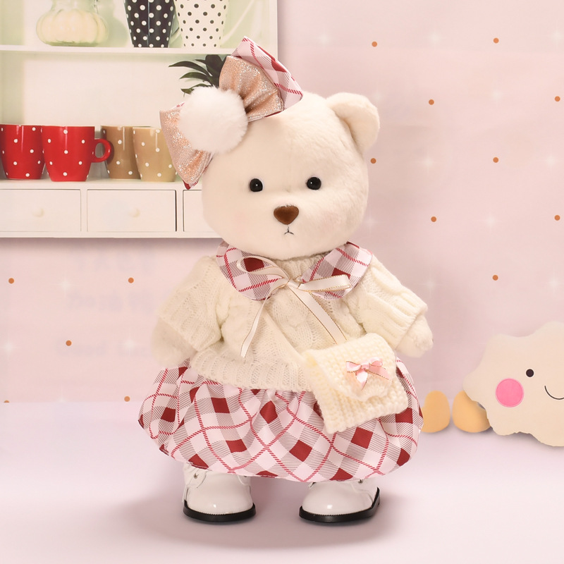中号莉娜关节熊玩偶衣服白毛衣格子裙套装30cm小熊可爱娃衣着替