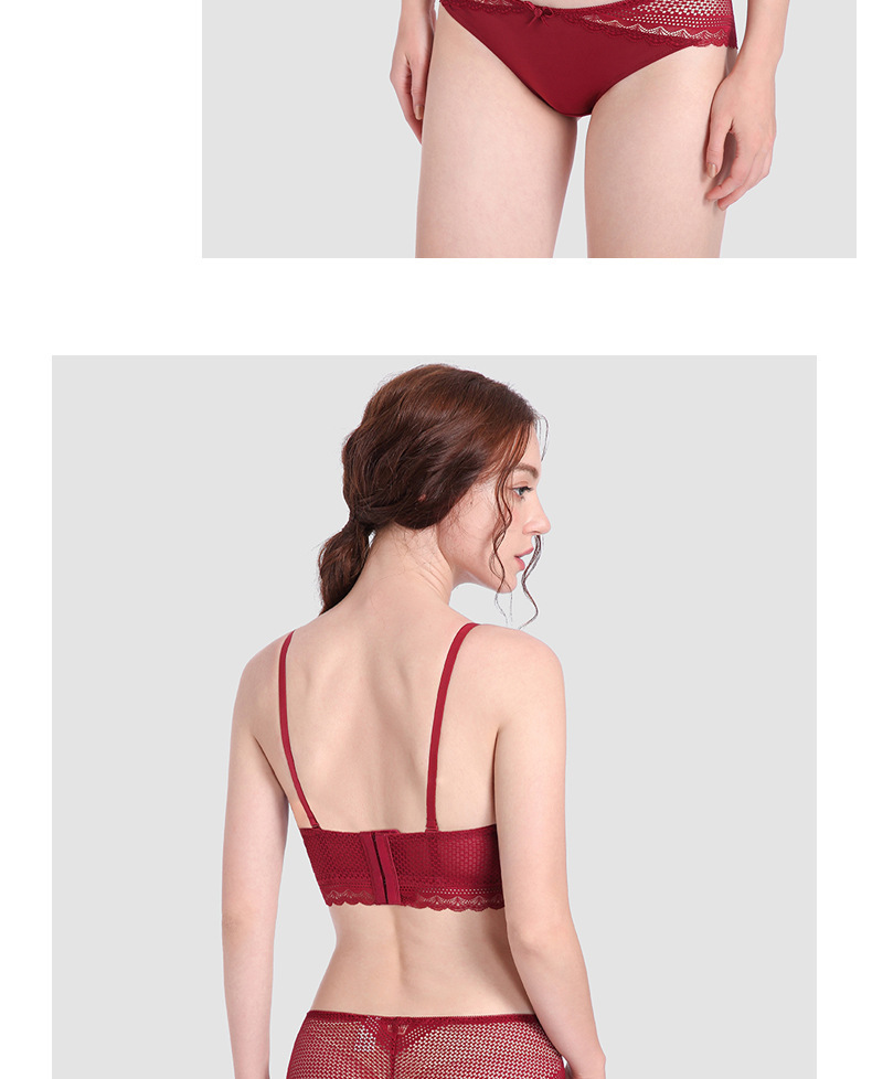Bielizna Half Cup Girl Gathers to Gather Side Breast Sexy Lace with Steel Ring Bra Set_voghion.com