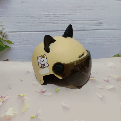 Motosiklet kaskı (dəbilqə) – anti-fall summer adjustable helmet - writing-cat-khaki-black-short-black-cat-ears-7-15-years-old