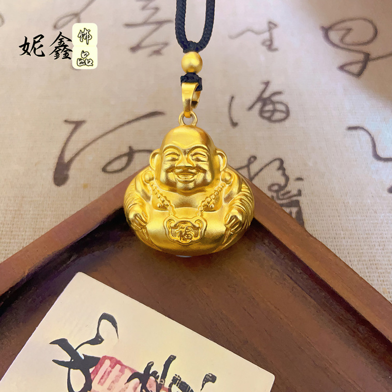 The Same Vietnamese Sand Gold Big Belly Maitreya Buddha Pendant Necklace for Women with High Color Retention Cut Out High Color Retention Buddha Statue Buddha