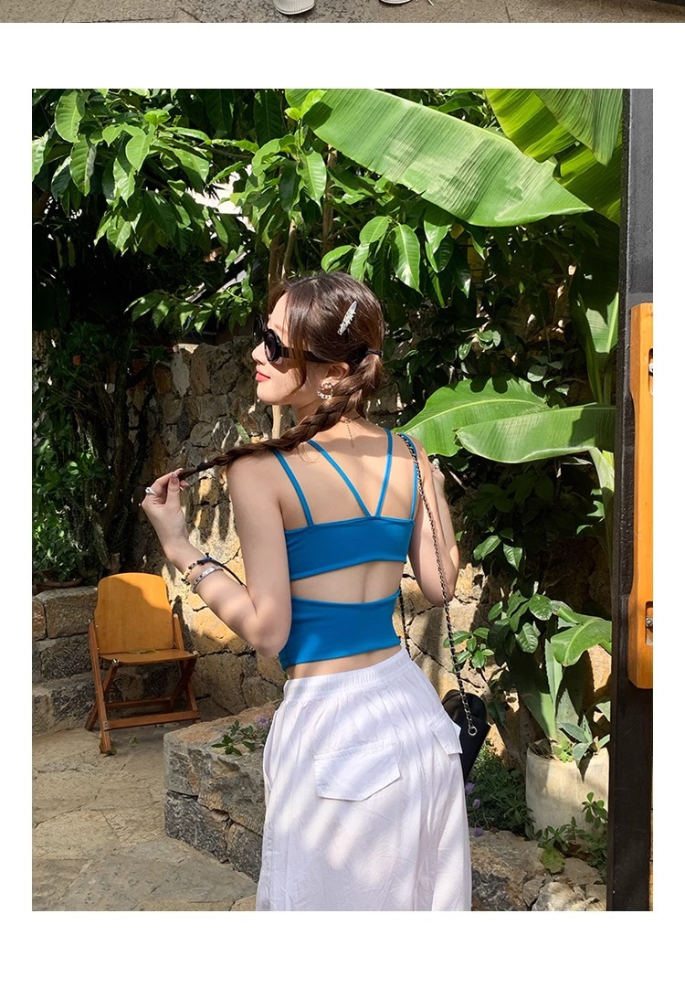 Backless Slim Fit Summer Cami Top with Built-in Bra