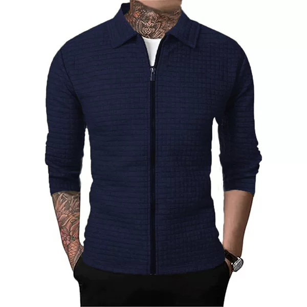 Plaid Cardigan Men's Autumn New Arrival Zipper Jacket Casual Men's Long Sleeve Laps Waffled Jacket Top