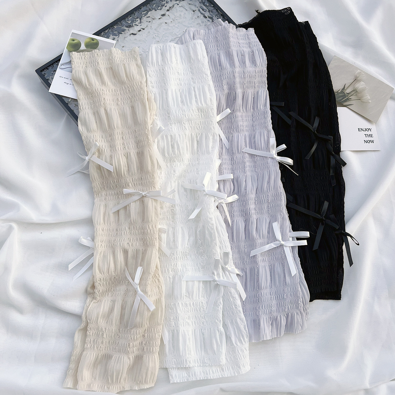 夏季防曬袖套女外出騎行開車薄款防紫外線護臂蝴蝶結蕾絲冰袖批發