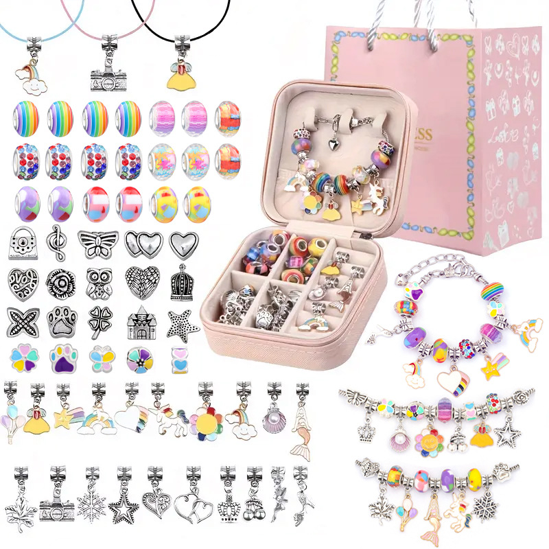 Amazon niños educativos DIY hecho a mano con cuentas collar de pulsera de regalo de cumpleaños pulsera de cuentas traje caja de regalo para las mujeres