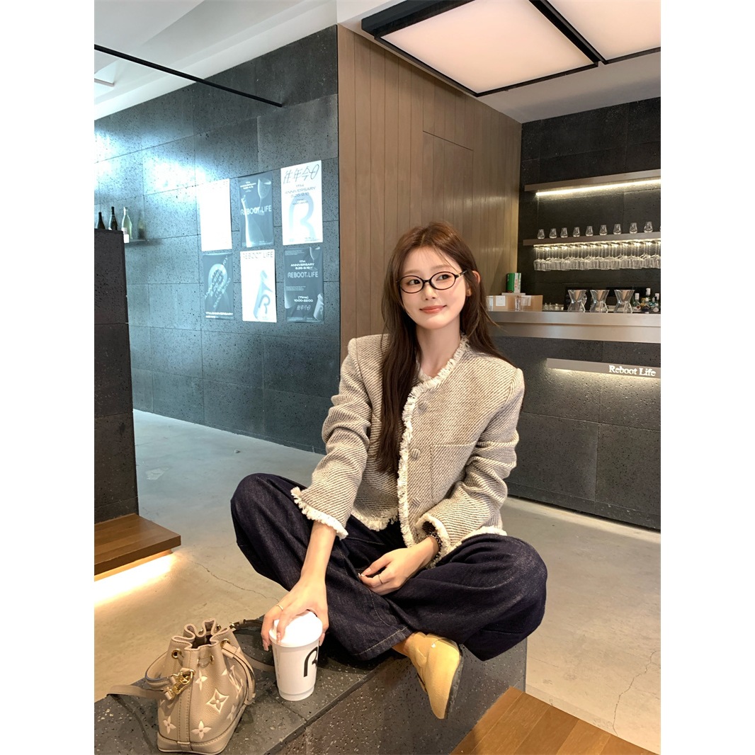 Autumn New French-Style Loose-Fitting Elegant Top, Korean-Style High-End Tassel Short Tweed Jacket for Women