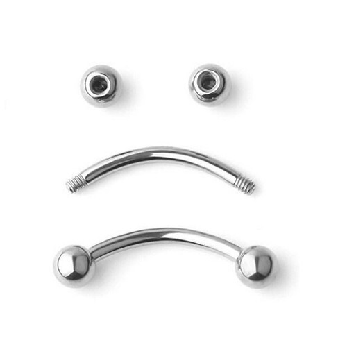 G23 titanium alloy external thread double-headed tapered round ball curved rod C-bar ear studs, tongue studs, nipple studs, eyebrow studs piercing jewelry