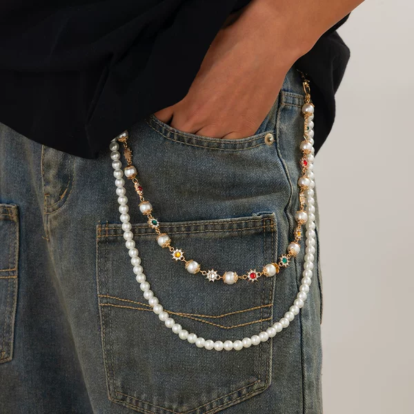 European and American Pearl Floret Pants Chain High-end Sense Boys Hip-hop Niche Jeans Hanging Chain Men's Waist Chain Chain Accessories