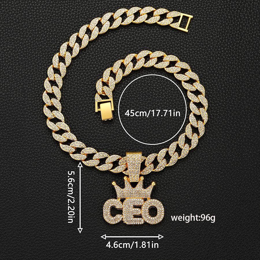 Europa y Estados Unidos Hip-Hop Diamante Colgante de letras Ceo Collar cubano Hip-Hop Hombres Accesorios de discoteca callejera