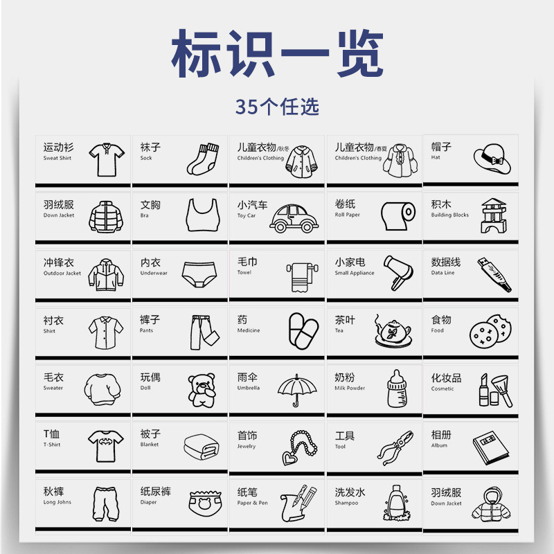 Clasificación de ropa etiqueta adhesiva PET personalizada dibujos animados almacenamiento etiqueta impermeable impresión etiqueta transparente personalizada