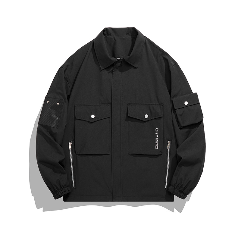 Men's Clothing trendy brand large size autumn windbreaker collar solid color two color line men's plus fat loose jacket outdoor windproof_voghion.com