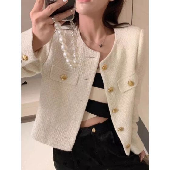 2025 Spring and Autumn New High-end Crew Neck Chanel Style Short Coat for Women Small French Tweed Exquisite