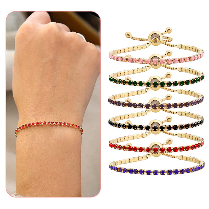 Amazon Cubic Zirconia Classic Tennis Bracelet, Adjustable Gold Plated Exquisite Elegant Cute Crystal Bracelet