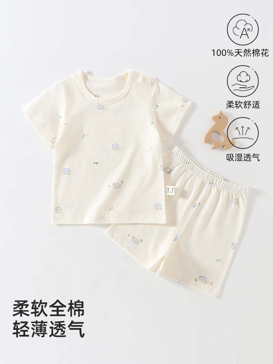 Baby Short-Sleeved Suit Summer Thin Pure Cotton Newborn Short-Sleeved T-Shirt Summer Shorts Baby Separate Clothes