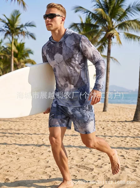 Russian men's high-elasticity breathable long-sleeve swimsuit with mesh, quick-drying and sun-protective features