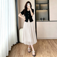 小香风精致名媛裙2026夏季新款气质假俩件连衣裙