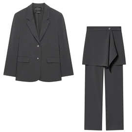 ZSOL气质一粒扣西装外套+纯色裙摆设计感裙裤两件套 欧美套装女装
