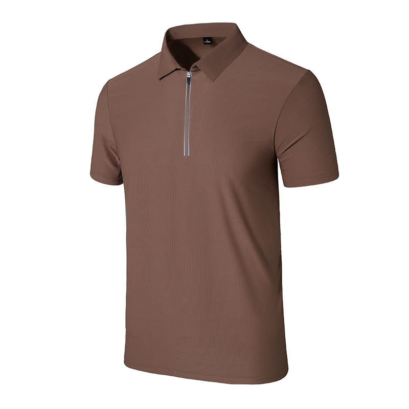 2026 Summer Men's Half-Zip Ice Silk Polo Shirt Men's Trendy T-Shirt Men's Casual Business High-End Light Luxury Breathable