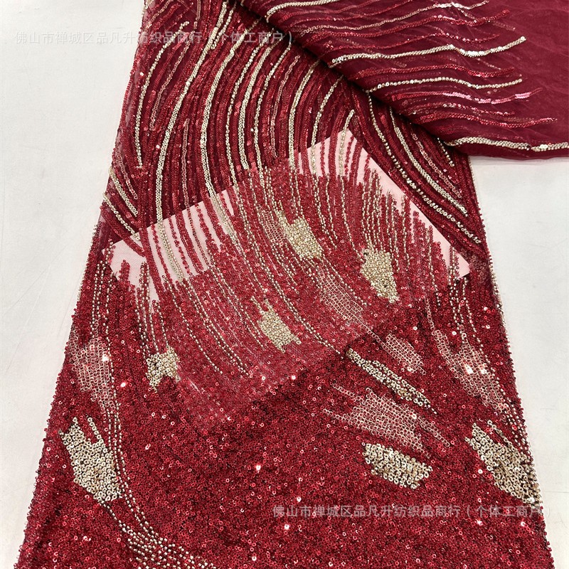 Tubo de cuentas Lentejuelas bordado tela de malla vestido de noche tela de moda Beaded Sequin lace spot