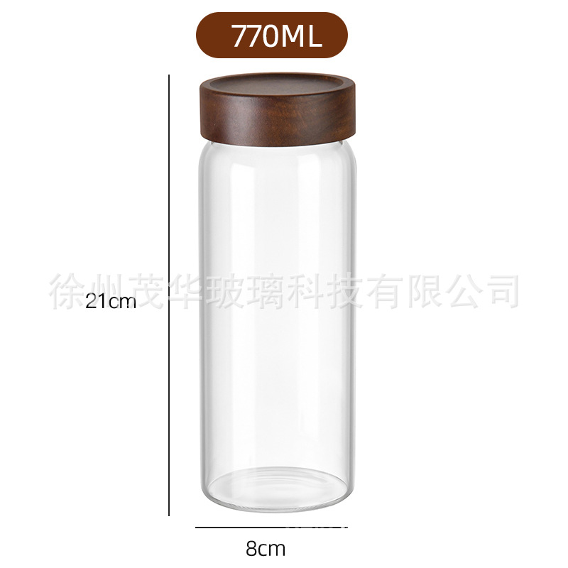 botella de embalaje de cáscara de naranja de gran capacidad alta borosilicato tanque de almacenamiento de vidrio sellado granos gruesos frutas secas jarro de té tapa de madera acacia