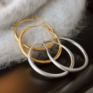 European and American style electroplated 18K gold drawn silk element ring large earrings stylish INS style exaggerated ear ring simple high-end feeling