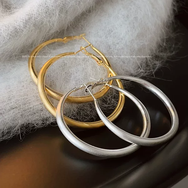 European and American style electroplated 18K gold drawn silk element ring large earrings stylish INS style exaggerated ear ring simple high-end feeling