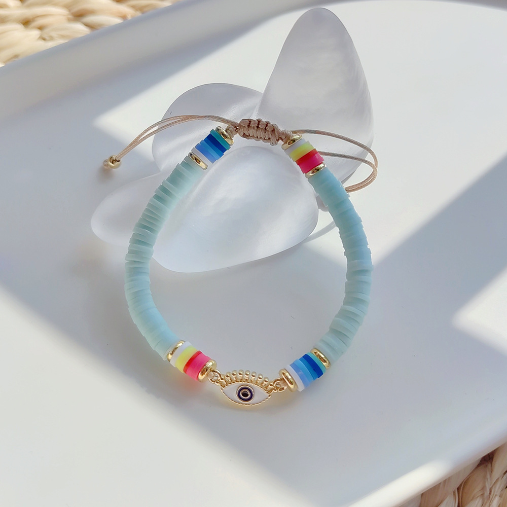 1 Piece Ethnic Style Colorful Eye soft clay Copper Beaded Enamel Plating Womenu0027S Bracelets
