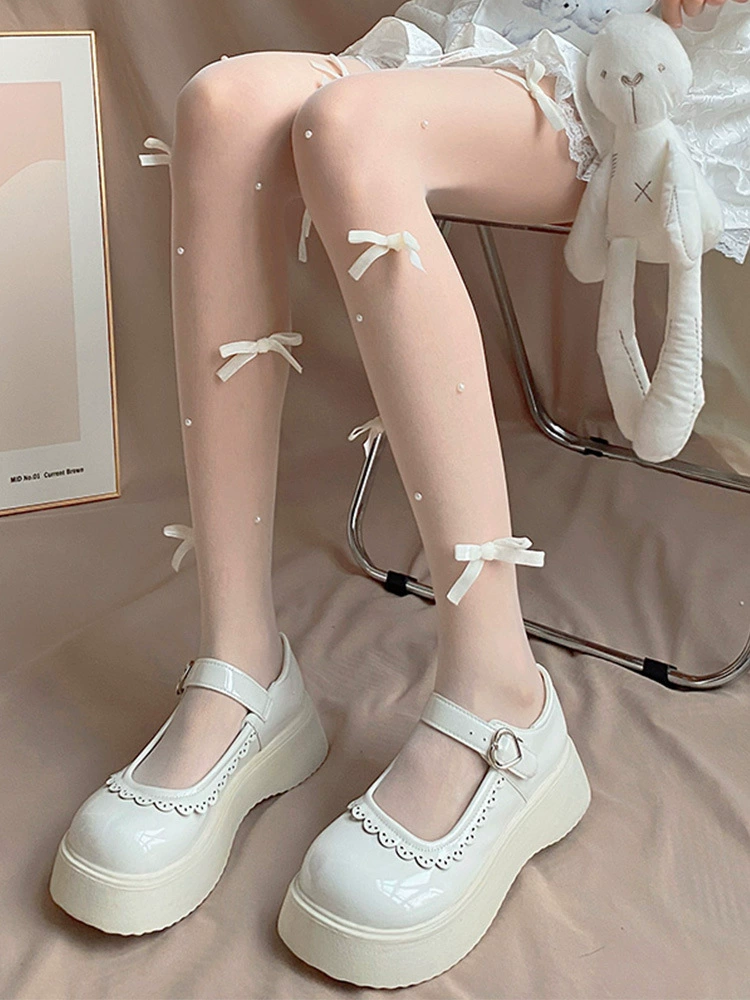 Новые 2024 белые чулки чистые жемчуг чулки дети весна и осень колготки lolita лук белые чулки