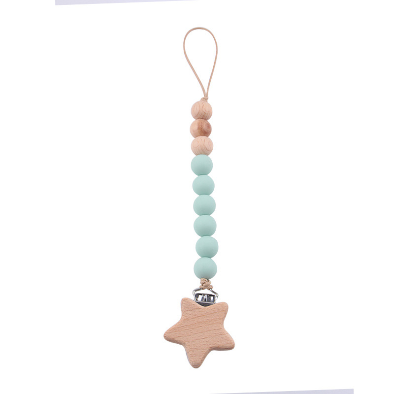 SHIEN bebés estrellas cadena de tetas de madera de haya de silicona cadena de dientes de mordida de bebé cadena de dientes de mordida anti-perdida