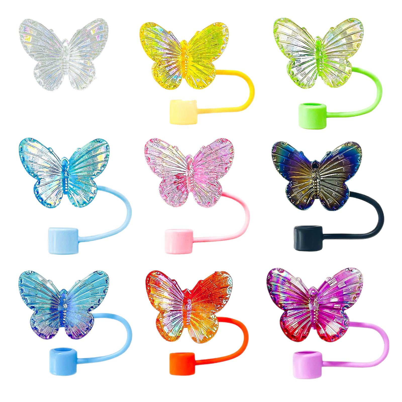 Nueva tapa de pajita de mariposa tapón de polvo color acrílico mágico cubierta de pajita de mariposa taza de agua cubierta de pajita decoración
