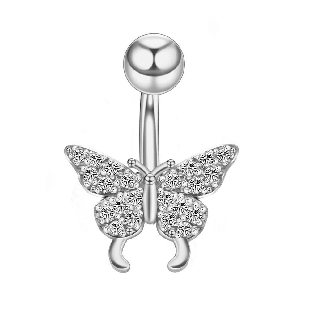 Fashion Butterfly Stainless Steel Plating Inlay Zircon Belly Ring 1 Piece