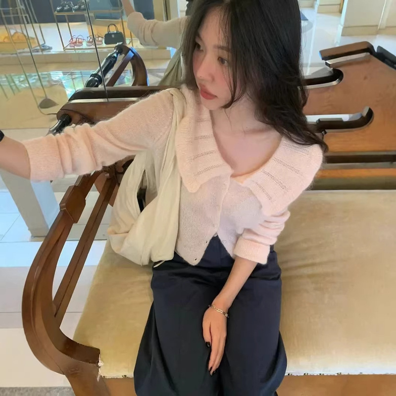 Tannat Shell Collar Knitwear Korean Designer Women's Sweet Girly Korean Style Sun Protection Cardigan Jacket