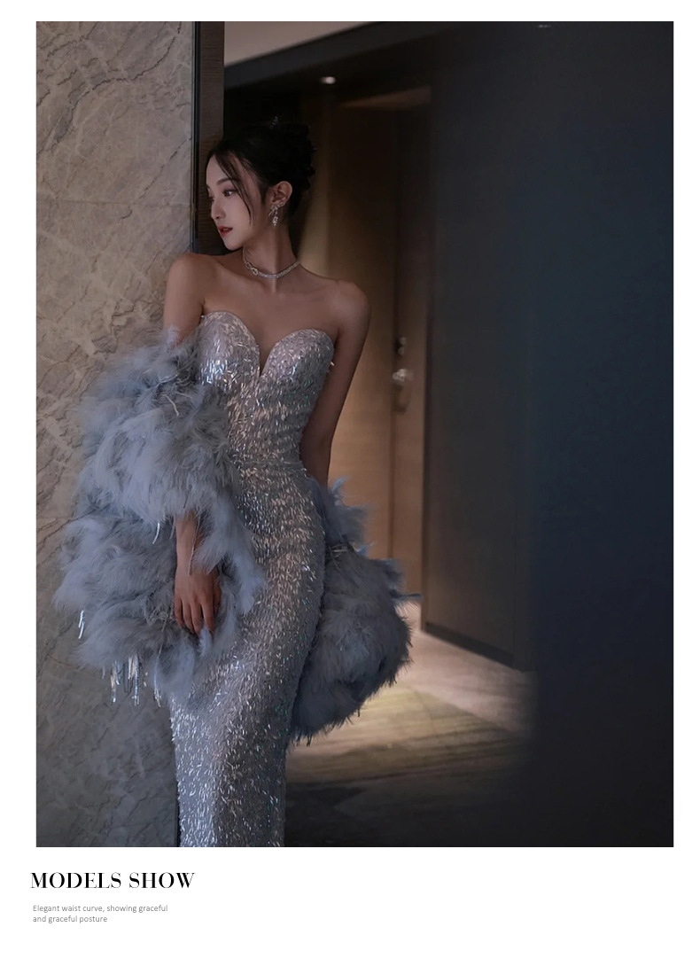Strapless Mermaid Evening Gown Sexy New Style For Bride Wedding Engagement Toast Banquet Hostess Women's Party Wear_ecoleips.com