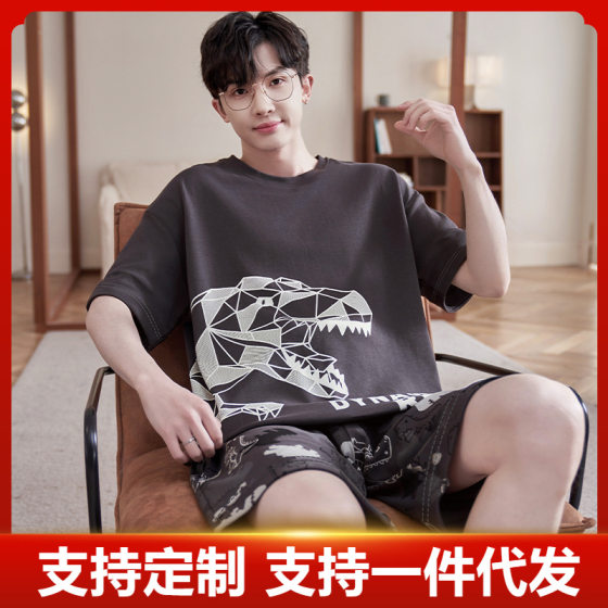 100% Cotton Pajamas Boys Summer Thin Short Sleeve Shorts suit Cartoon Student Teenager Cotton Home Clothes