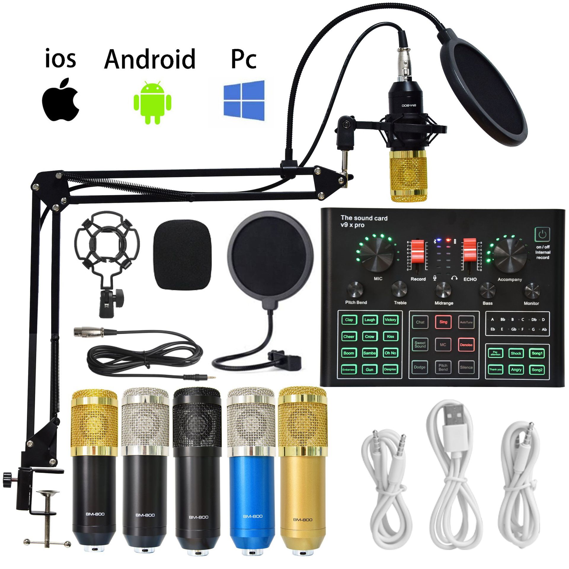 Sound card live broadcast full set capacitor wireless microphone live broadcast suit BM800 microphone
