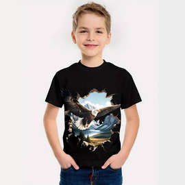 亚马逊跨境热卖老鹰男童短袖3D数码打印Minecraft印花休闲T恤