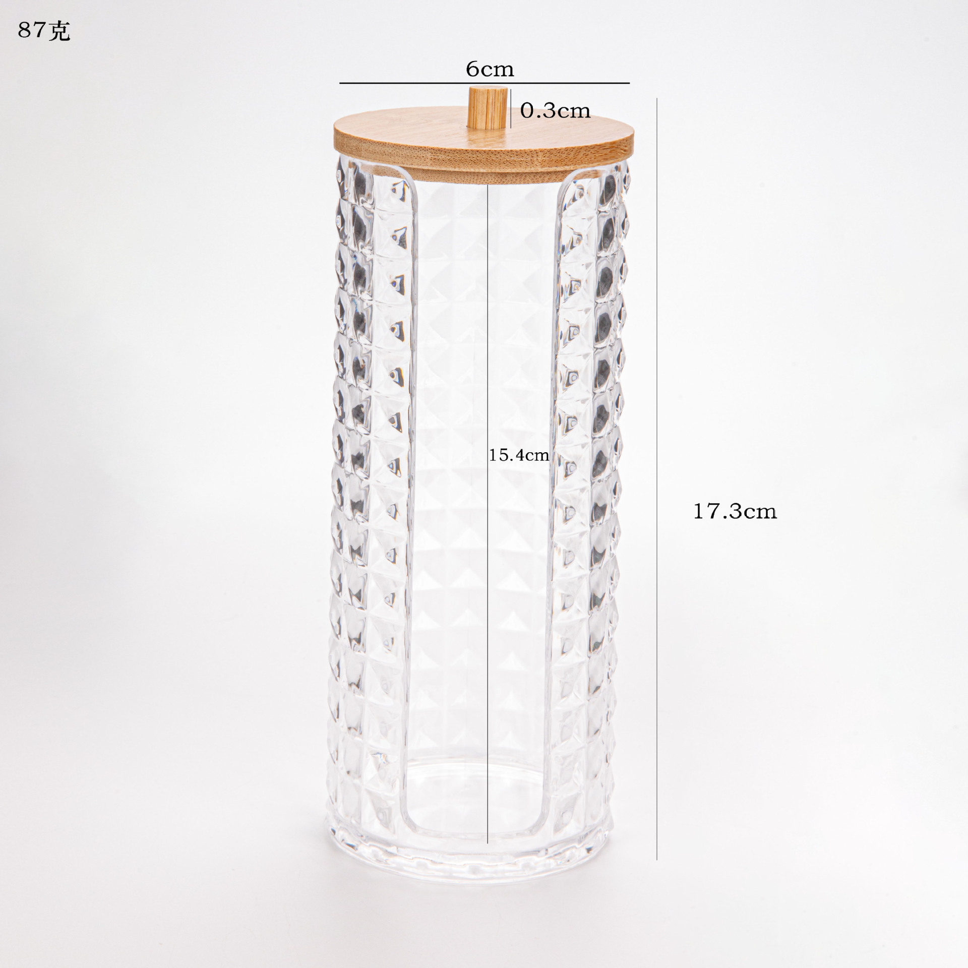 Nuevo producto transparente de marca de algodón de diamante cubierta de bambú PS portátil redonda larga combinación caja de almacenamiento de algodón cosmético
