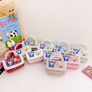 New Trendy Kidsren's Bag Stitch Labubu Cartoon Character Shoulder Bag Pearl Satchel Lace Crossbody Bag