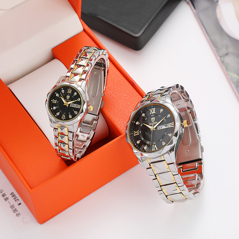 Cross-Border Luminous Waterproof Double Calendar Rivet Steel Band Quartz Men's Watch Niche Watch Men's High-End Wholesale