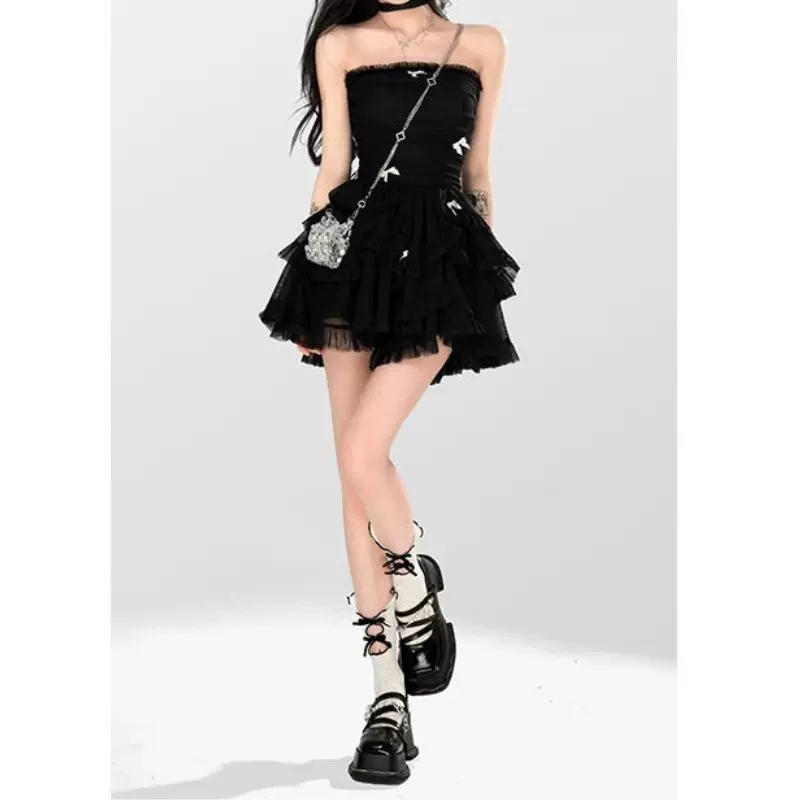 法式清纯蛋糕连衣裙2025夏季新款女装收腰辣妹抹胸高定纱料蓬蓬裙