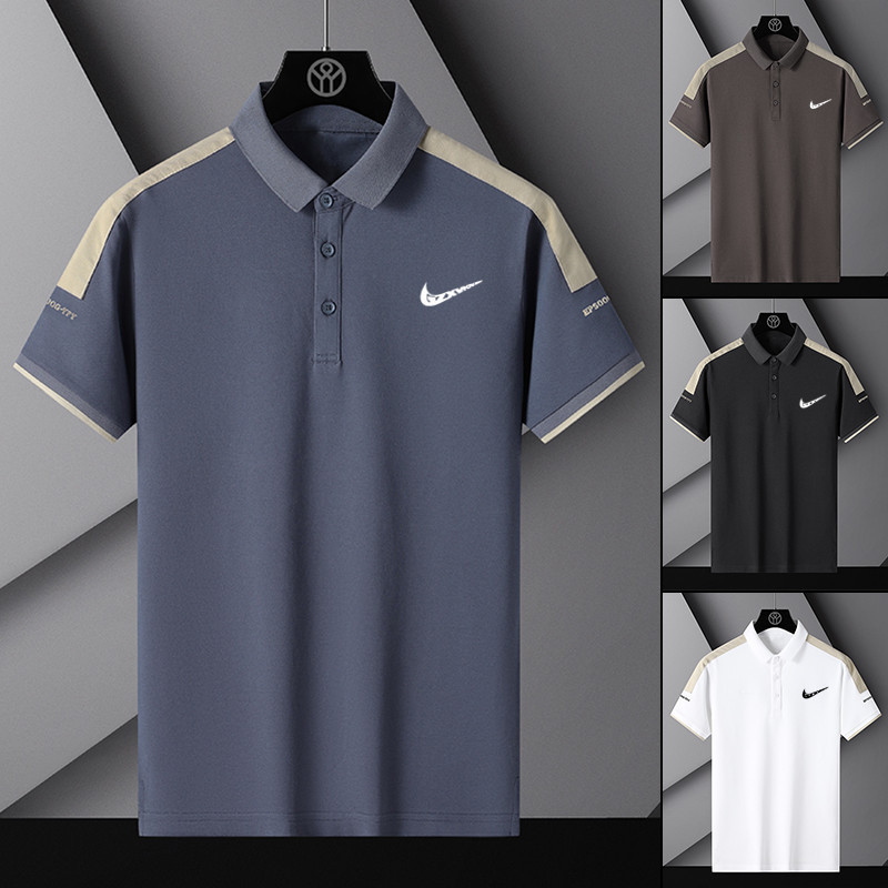 Summer Ice Silk Polo Shirt for Men, Cool and Breathable, Business Casual Short-Sleeved, Middle-Aged Men's Collared Color-Block T-Shirt Wholesale