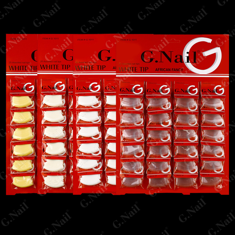 Gnail Card Pack of 24 Pieces Per Card, White Natural Color Transparent Color Fake Nail Tips, Nail Art Nail Pieces