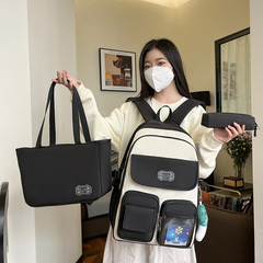 學院風可愛少女雙肩包四件套高顏值背包女大學生大容量休閒書包