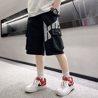 男童100棉工装裤新款运动短裤中大童五分裤潮黑色中裤韩版儿童夏