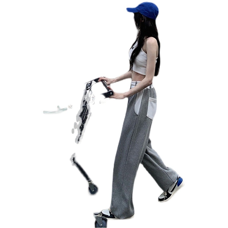 Cordón de costura deportes pantalones casuales verano de las mujeres cintura alta adelgazamiento versátil suelta pequeña pierna ancha tobillo atado pantalones de chándal image 1