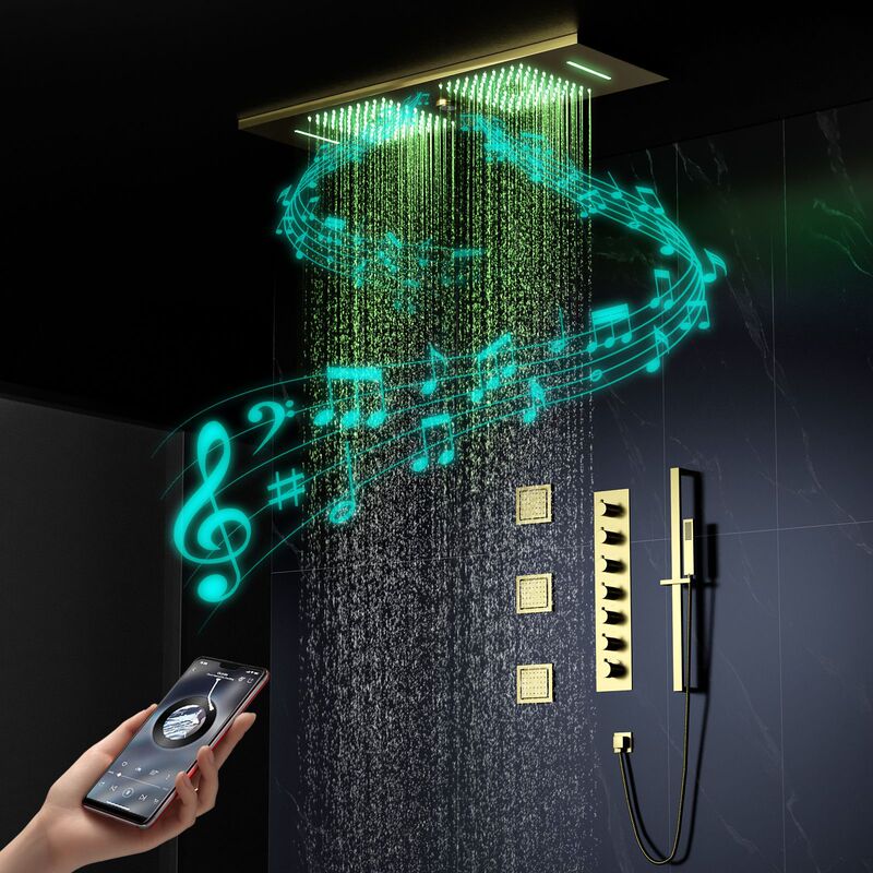 Brushed Gold 900*300mm Concealed Shower Set Embedded Led Music Thermostatic Shower System Brushed Gold 900*300mm Concealed Shower Set Embedded Led Music Thermostatic Shower System