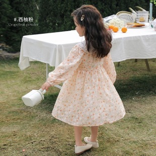 女童娃娃領連衣裙2025春季中小童新款小女孩洋氣碎花裙甜美公主裙