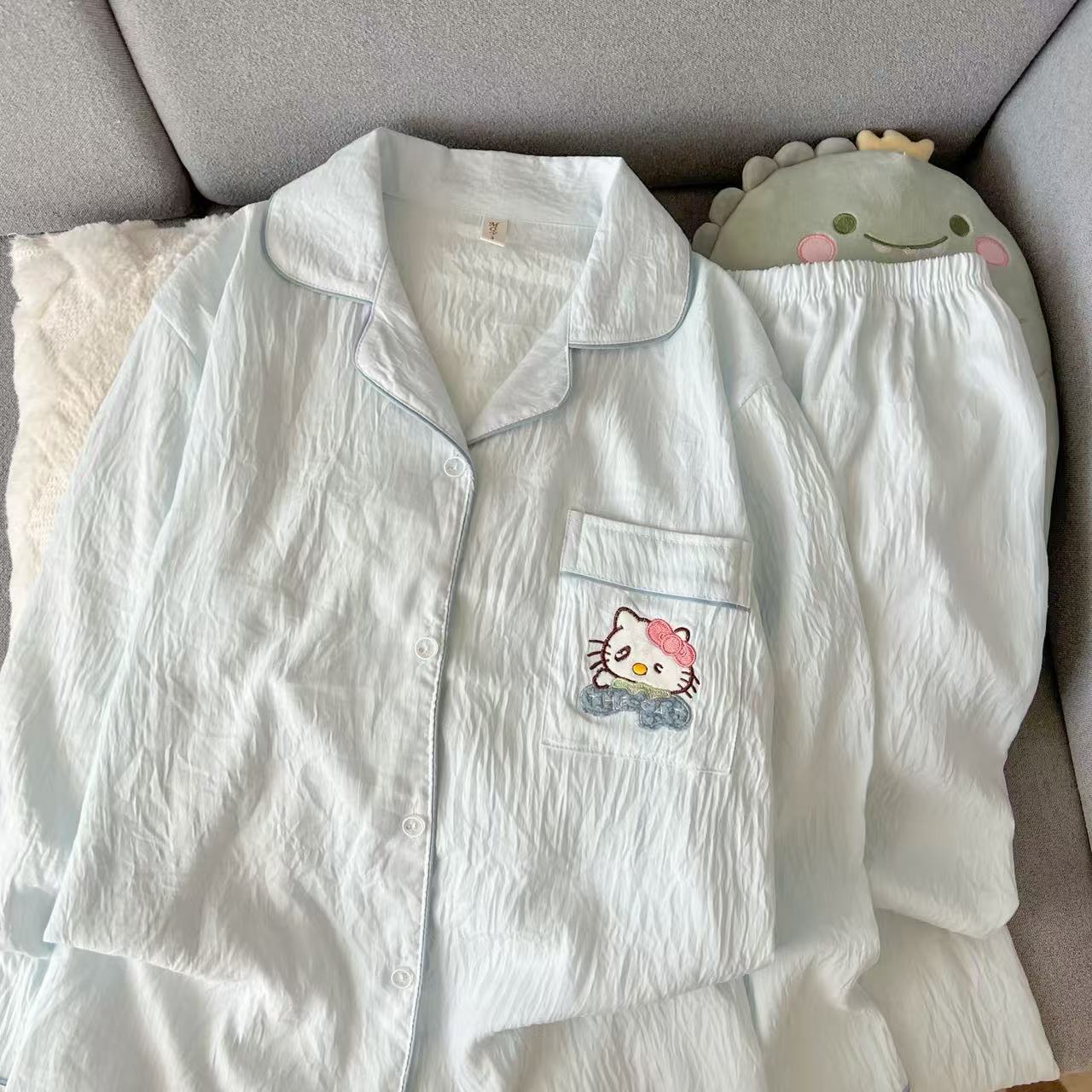 Al por mayor transfronterizo nueva primavera y otoño red bordada delgada nube de algodón dulce pijama de manga larga pantalones largos set de ropa para el hogar